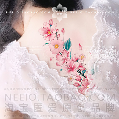 neeio繁花似梦遮盖疤痕大图腹部小腿后背清新彩色纹身贴纸防水女