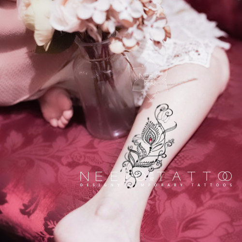 neeio纹身贴 古典羽毛珠宝 性感胸前锁骨脚踝 防水逼真纹身贴纸女