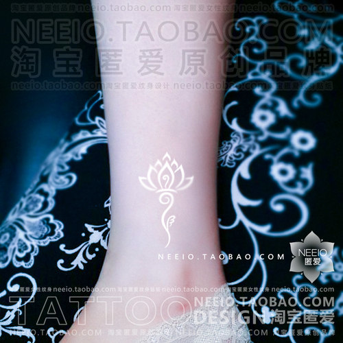 neeio纹身贴 梦幻白色莲花 艺术梵花简约脚踝锁骨防水持久女