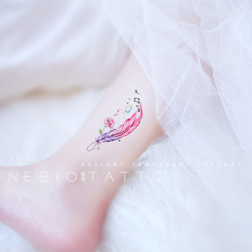 neeio纹身贴 仙羽飘飘 小清新INS风羽毛音符玫瑰脚踝锁骨 防水 女