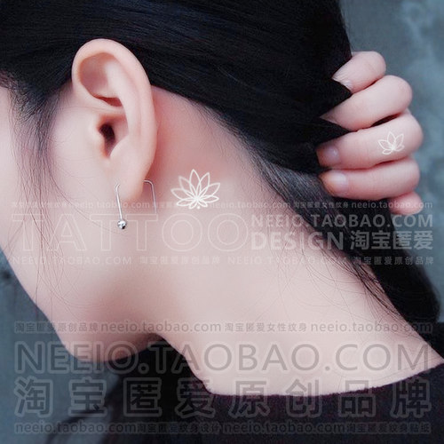 neeio纹身贴 白色小莲花 简单线条小图案花钿耳后手部防水女