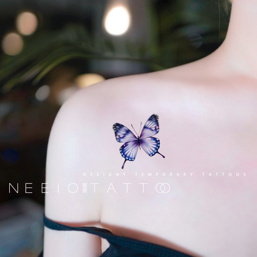 neeio原创品牌 纹身贴 蓝色蝴蝶梦 性感锁骨胸前脚踝 防水持久 女