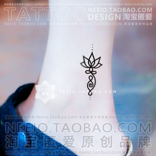 neeio纹身贴 异域莲花 简约线条个性小图案脚踝防水男女