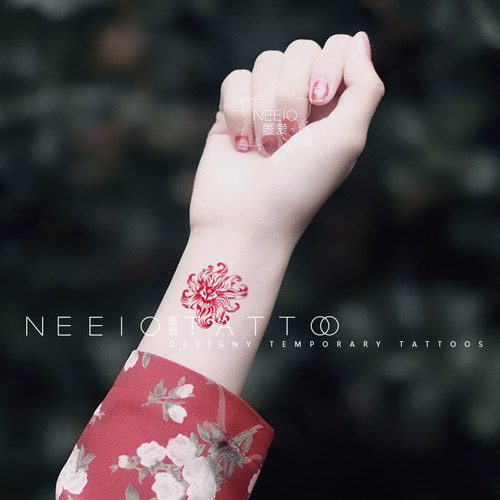 neeio纹身贴 红色九尾狐 可爱小狐狸手腕脚踝胸前 防水持久女