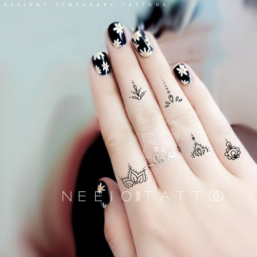 neeio纹身贴 迷你小梵花简单线条手绘莲花手指脚 防水女