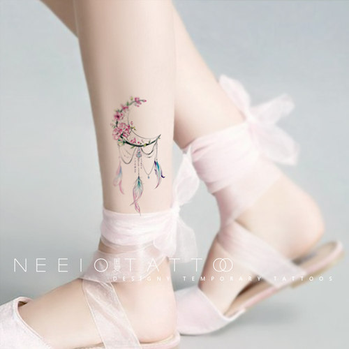 neeio原创纹身贴 月亮捕梦网 羽毛花朵小清新文艺彩绘脚踝 防水女