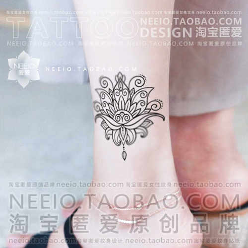 neeio纹身贴 莲花艺术个性原创文身贴脚踝线条防水女高级