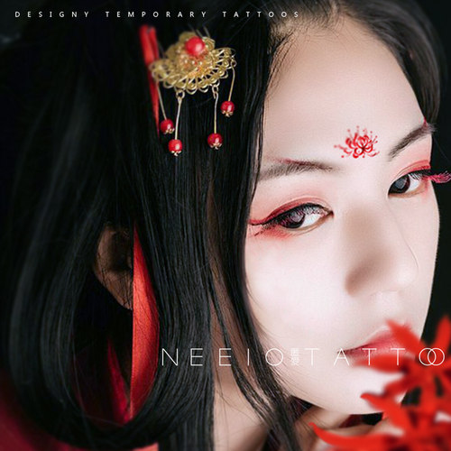 neeio纹身贴 古风彼岸花花钿 古装写真眉心贴红色曼珠沙华 防水女