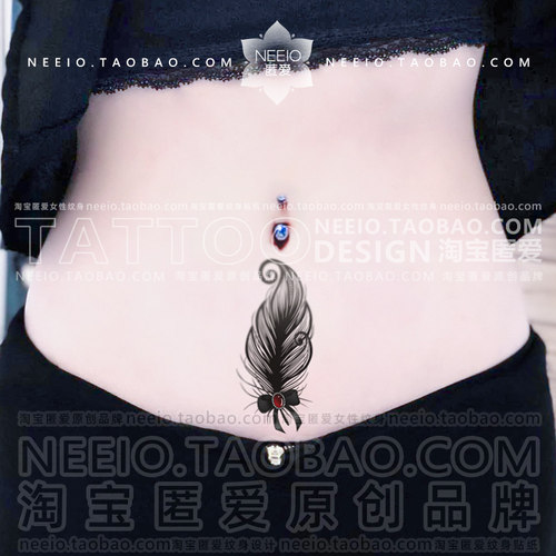 neeio纹身贴 古典黑色羽毛 蝴蝶结脚踝遮剖腹产竖疤痕防水持久女