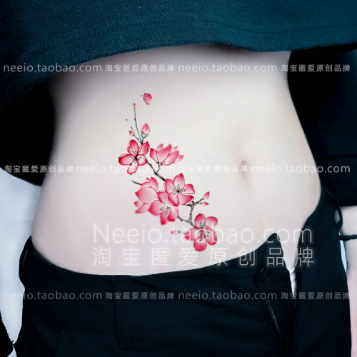neeio纹身贴 仙影梅花枝 清新性感花朵遮挡肚腹阑尾大疤痕防水女