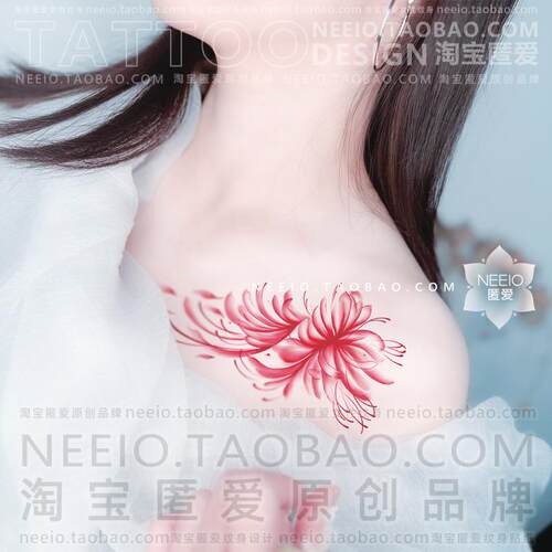 neeio红色彼岸花瓣雨 锁骨纹身贴胸口小腹部性感遮盖疤痕大防水女
