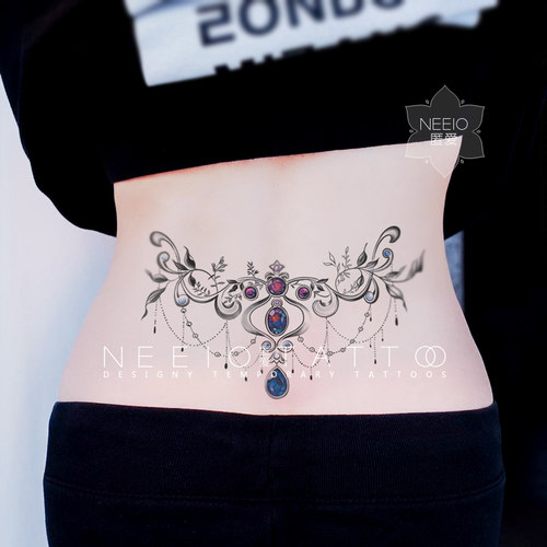 neeio纹身贴 古典珠宝藤蔓 性感唯美大腿后腰部大图案防水贴纸女