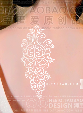 neeio白色梵花大图案纹身贴 海娜风格后背手臂腿部防水女