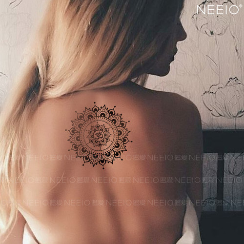 neeio纹身贴 圣音莲花 原创个性抽象OM符号腰背 防水女