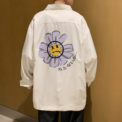 2021 spring new fashion brand male student loose long sleeve shirt small chrysanthemum shirt