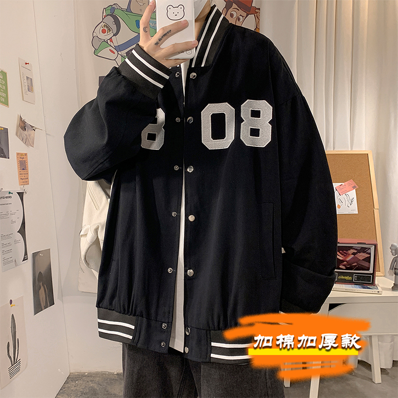 Baseball collar cotton padded jacket embroidery thick thin