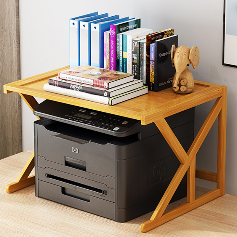 双层收纳置物架打印机架桌面办公架实木多层复印机架桌上整理架子