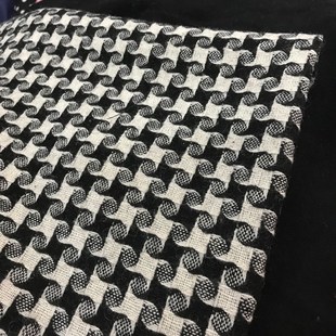 毛线织纹粗纺黑白格子千鸟格时装羊毛呢面料大衣裙子diy手工布料