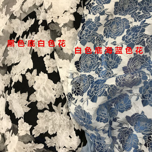 两色宽幅欧根纱 硬纱数码印花玫瑰花 连衣裙春夏衬衫外布料面料