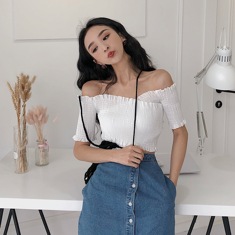 Real beat real price drop shoulder lace cross one shoulder Bra Top