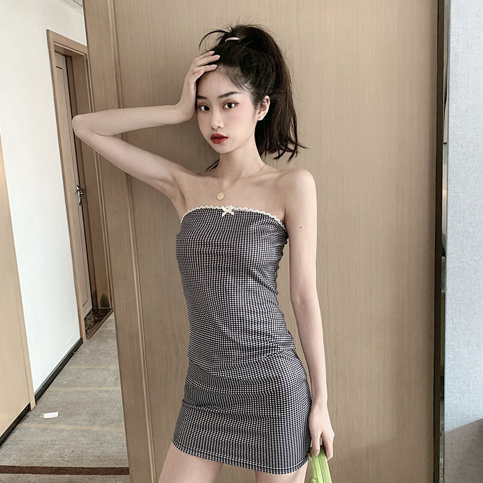 Real price retro niche design wood ear bow wrapped dress