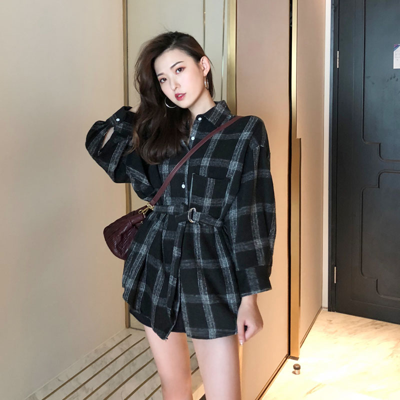 Real price lower body missing Plaid Shirt tweed coat with belt