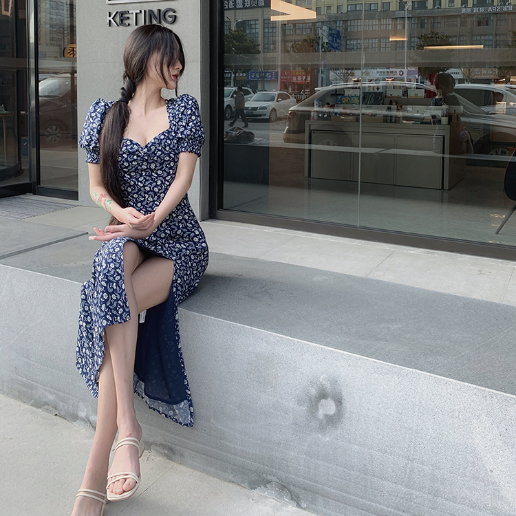 Real price French long split dress