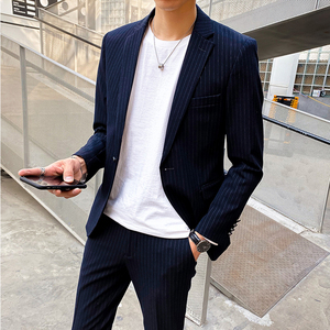 黑色西服套装青年商务正装新郎结婚礼服英伦修身大码男西装两件套图片