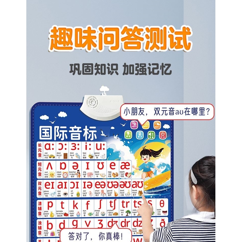 儿童宝宝学26个英语英文字母表挂图有声拼音英标发音图片墙贴全套