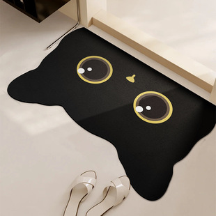 卡通黑猫浴室防滑垫吸水垫防摔软硅藻泥速干厕所脚垫卫生间门口垫