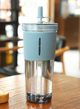 吸管杯塑料拧盖杯子可循环使用家用大容量透明随行奶茶咖啡杯水杯