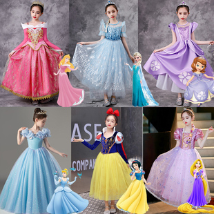 万圣节儿童冰雪奇缘爱莎安娜公主裙女童白雪睡美人灰姑娘连衣裙装