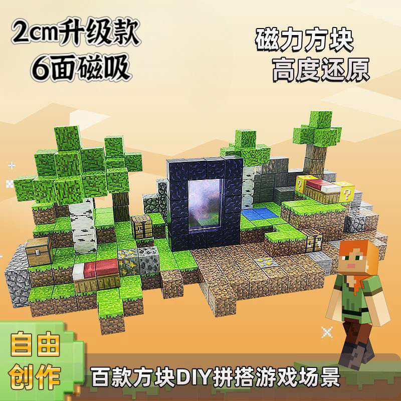跨境我的磁力世界方块套餐积木人偶diy玩具拼装儿童益智模型礼物