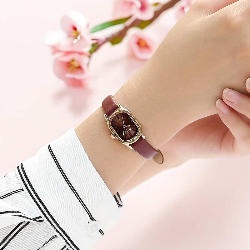 车厘子红聚利时ins风手表女韩版鹅卵石简约初高中学生石英表1112