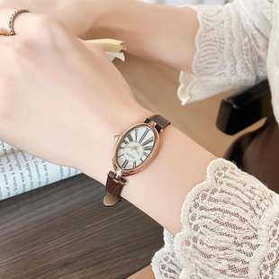 聚利时手表女款 复古椭圆形贝母表盘石英表防水轻奢气质高级感腕表