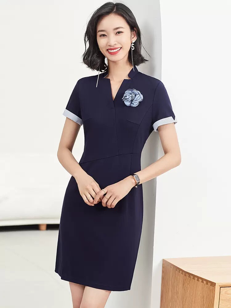 职业装连衣裙女新款夏气质幼儿园连衣裙