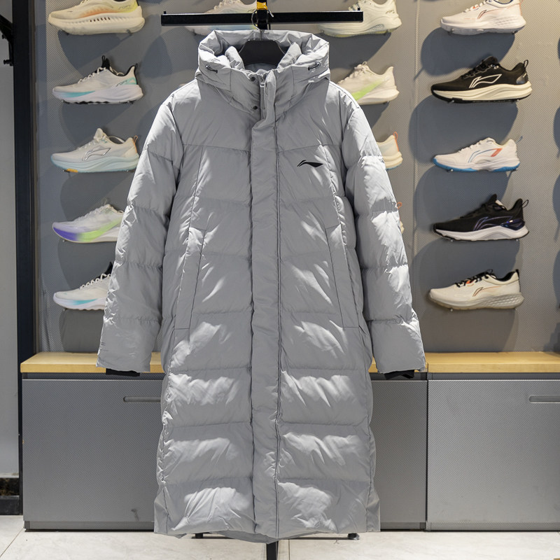 李宁长款羽绒服男子2025冬季新款防泼水鸭绒保暖连帽外套AYMV217