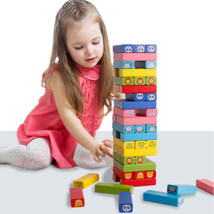 儿童堆塔层层叠叠高桌游三合一益智玩具木制创意54粒叠叠乐积木3