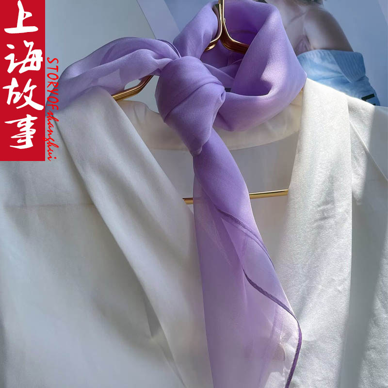 丝巾100%真丝小方巾纯色纱巾女春秋冬季薄款桑蚕丝护颈保暖围巾