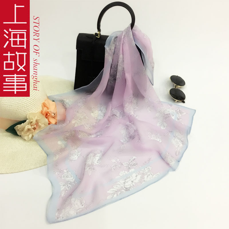 真丝小方巾丝巾女护颈纱巾