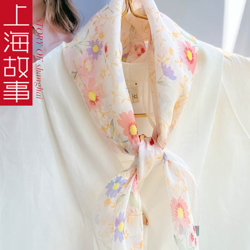 上海故事丝巾100%真丝小方巾女彩色碎花桑蚕丝围脖纱巾护颈围巾70