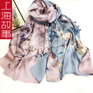 上海故事真丝丝巾女高档礼盒装送长辈披肩旗袍外搭桑蚕丝妈妈围巾