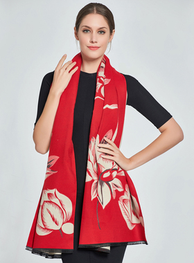 中老年人围巾女妈妈款红色围脖本命年老人奶奶秋冬款保暖礼盒装