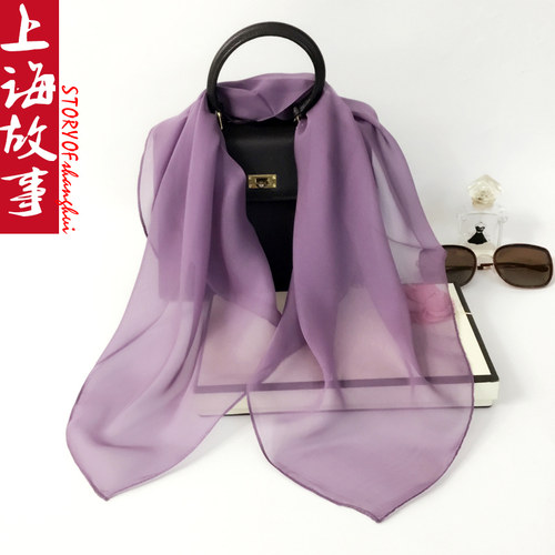 上诲故事纯色真丝小方巾薄款围脖