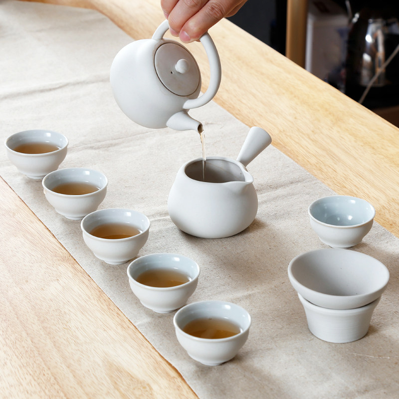 汉陶张生 素泥功夫茶具白陶泥茶壶套装家用简约陶瓷茶具整套茶器
