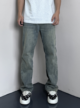 Sparrow Lab美式黄泥染水洗做旧牛仔裤宽松高街直筒微弹休闲长裤