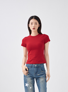 Sparrow Lab多色正肩短袖t恤女2025夏季新款紧身美式辣妹半袖上衣