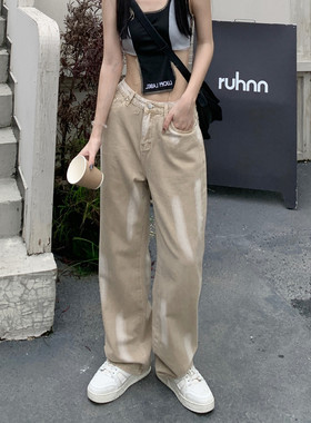 Sparrow Lab手工刷漆喷绘扎染水洗牛仔宽松直筒休闲长裤潮upward