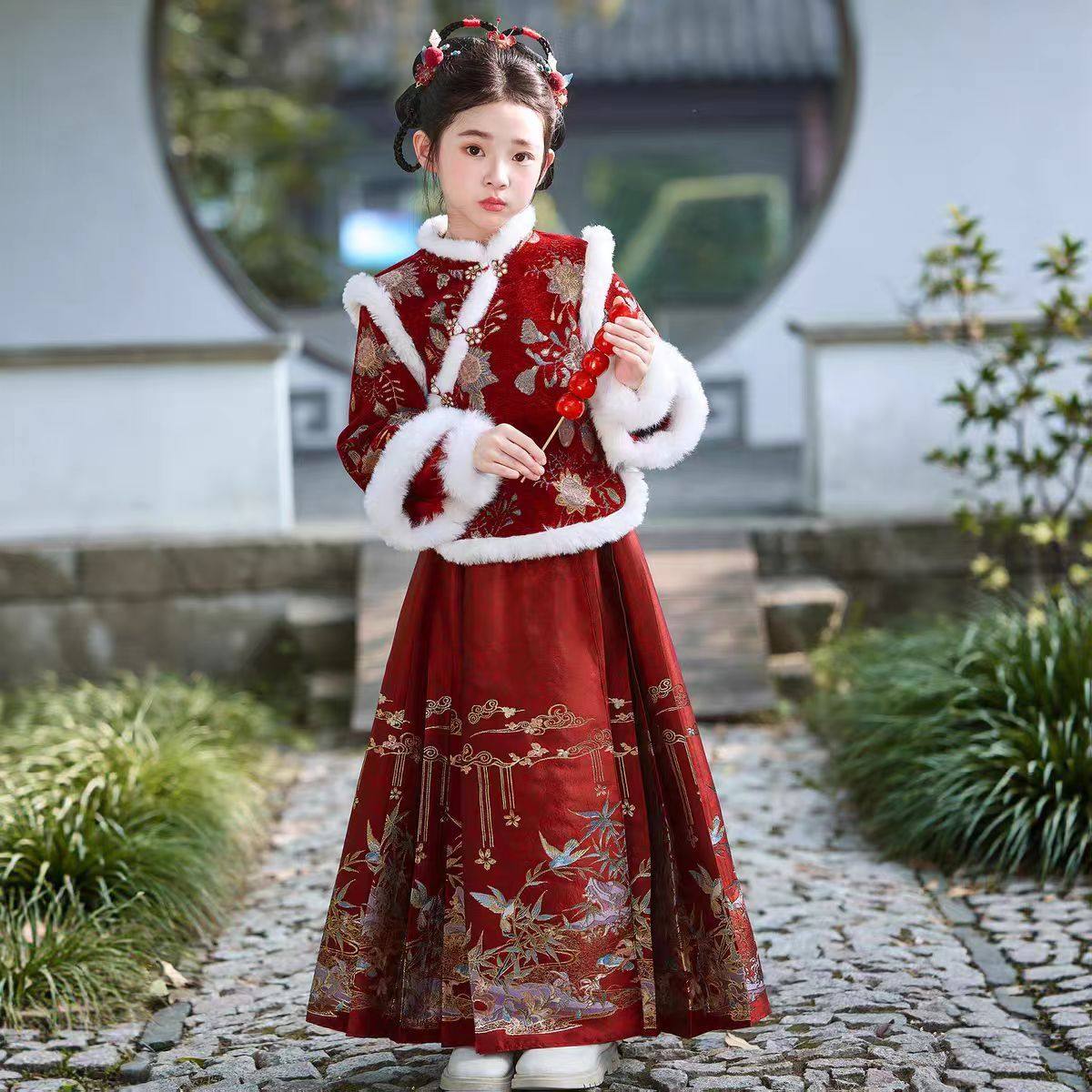 汉服女童2026新款新中式拜年服冬款马面裙套装国风加厚年服古风冬,童装/婴儿装/亲子装,汉服,淘宝优惠券,粉丝福利购,淘宝优惠卷