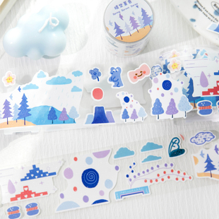 森屿暖树春日萌芽合成纸闪砂模切胶带 盐系手帐diy素材贴画贴纸